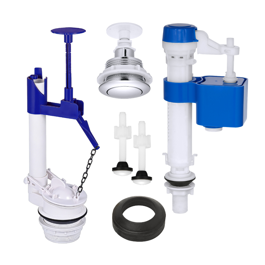 2 inch top push single flush toilet tank repair kit with fill valve, button holder bracket and gasket
