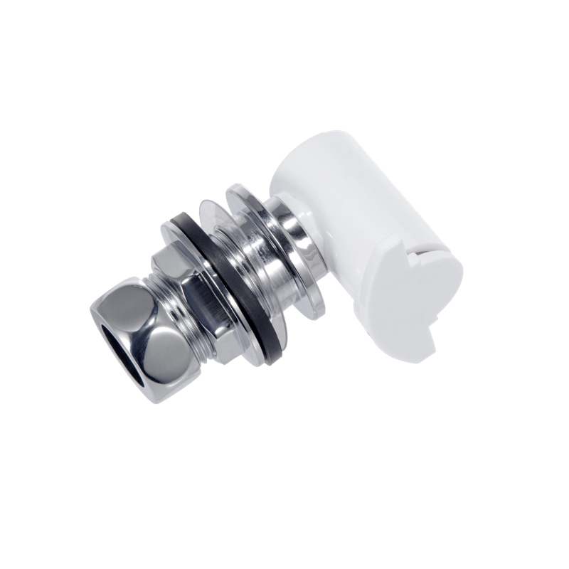 U7002 short urinal inlet spud with threaded chrome-finish body, black gasket and white 90-degree flush guide