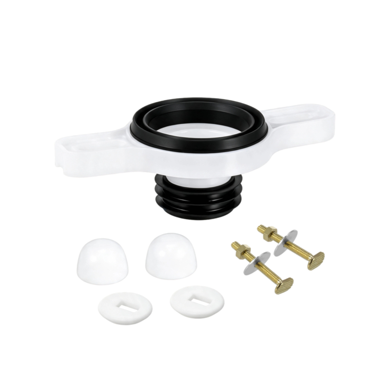 U7015 urinal outlet connection kit with white mounting plate, black seals, fixing bolts and cover caps